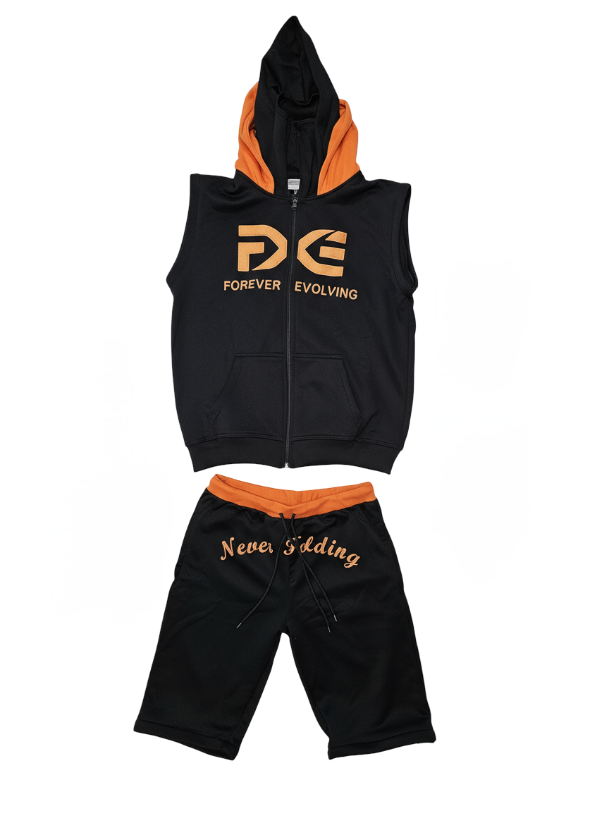 Black and Orange Detachable Sweatsuit with Built in Ski Mask