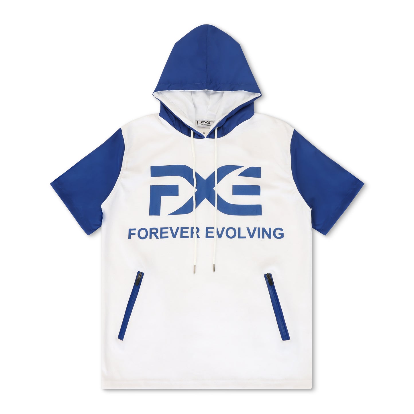 White and Blue Hooded Short Set