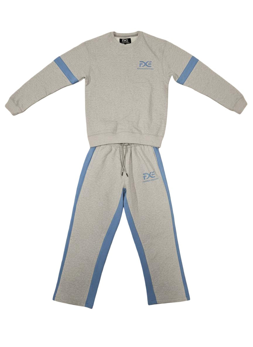 Gray and Blue Crew neck Sweatsuit