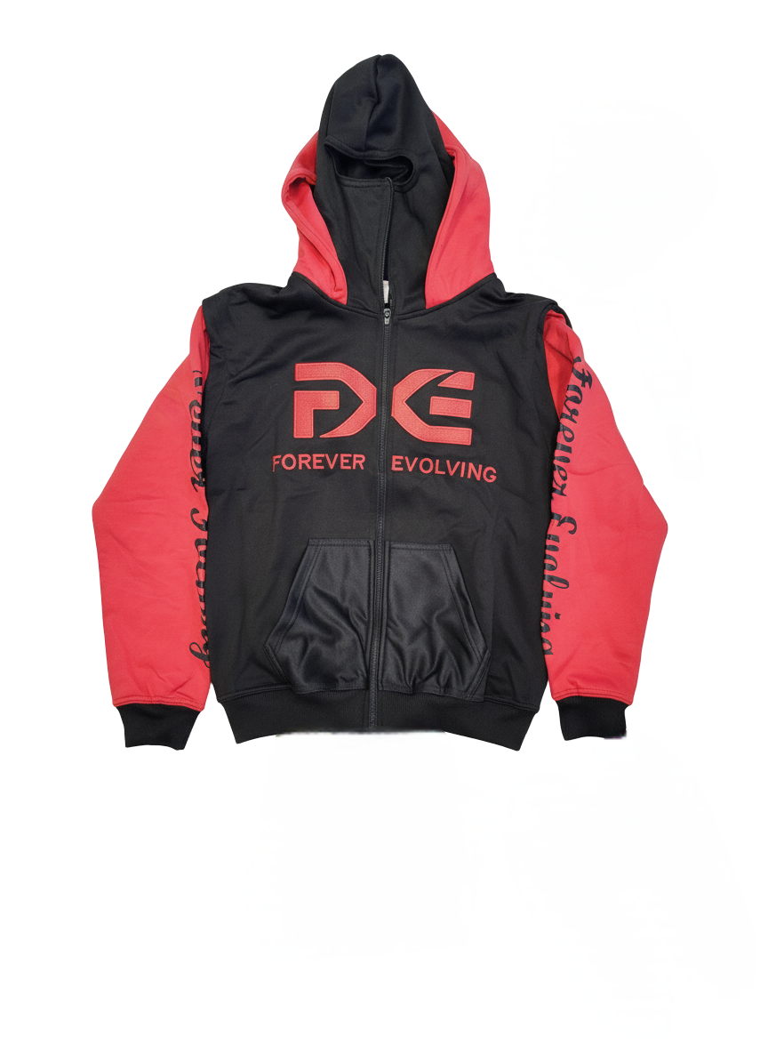 Black and Red Detachable Sweatsuit with Built in Ski Mask