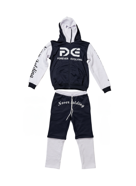 Blue and White Detachable Sweatsuit with Built in Ski Mask