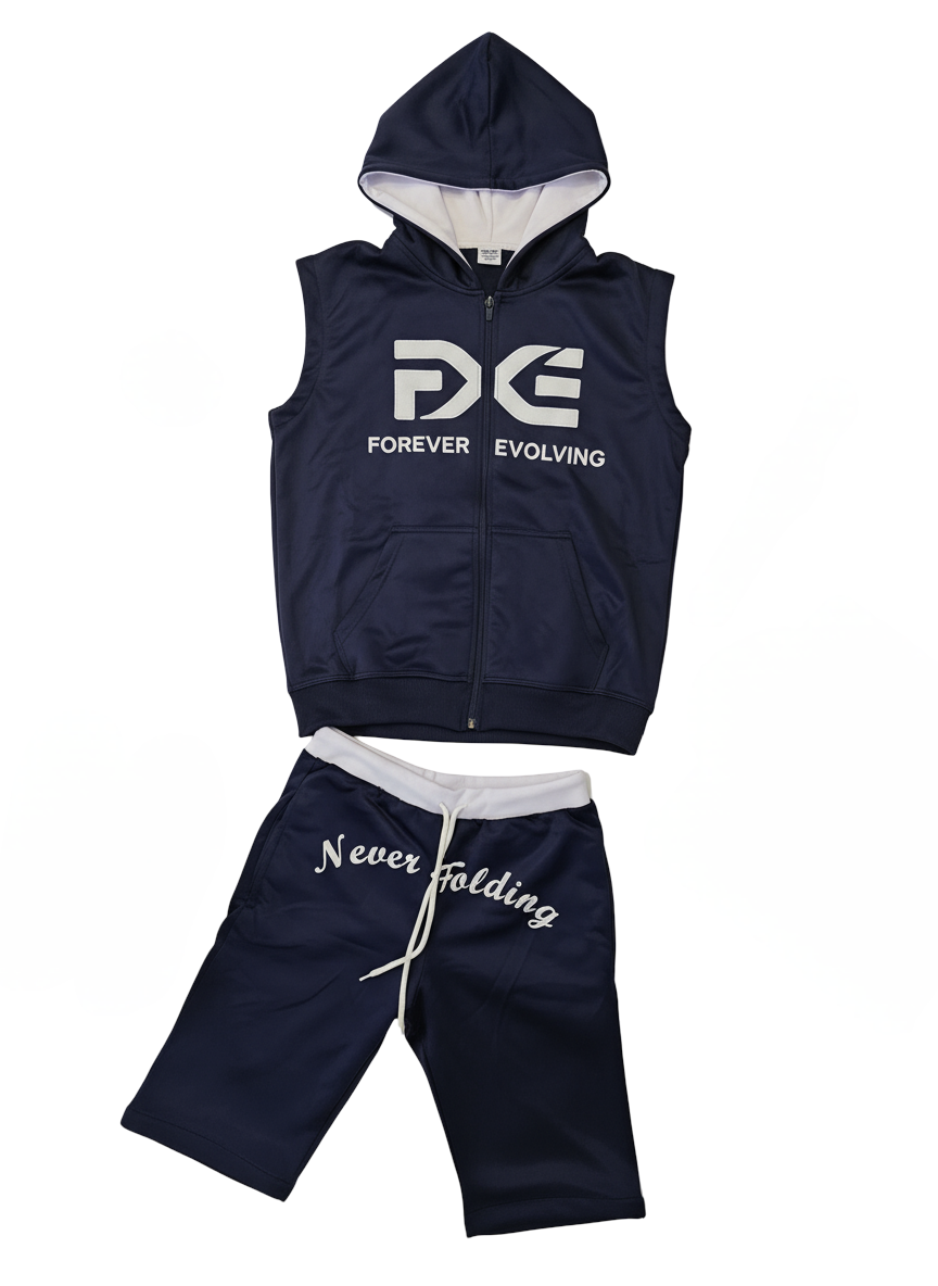 Blue and White Detachable Sweatsuit with Built in Ski Mask