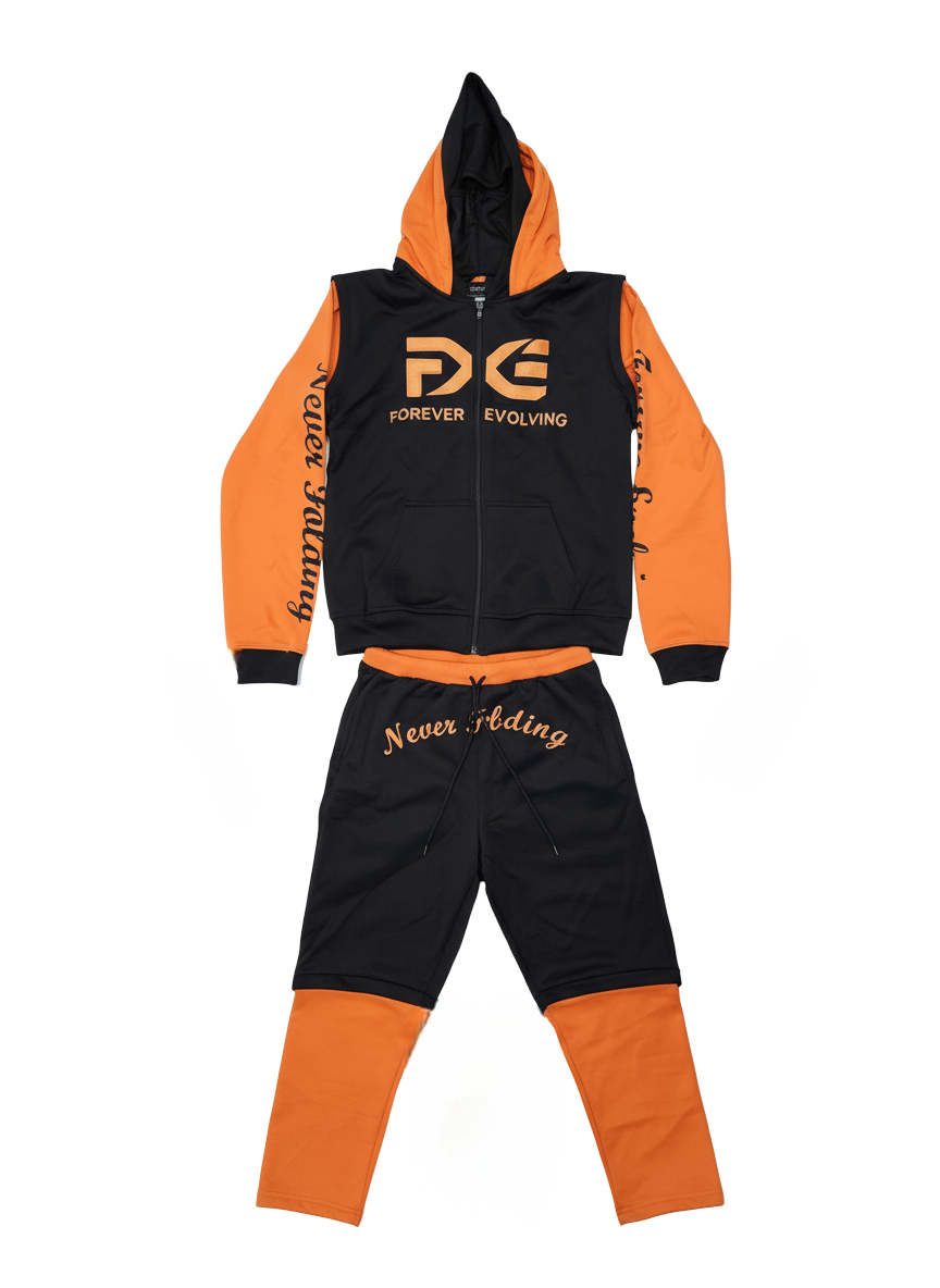 Black and Orange Detachable Sweatsuit with Built in Ski Mask