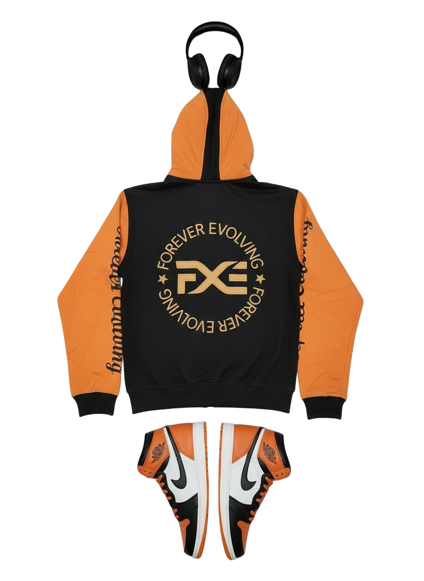 Black and Orange Detachable Sweatsuit with Built in Ski Mask