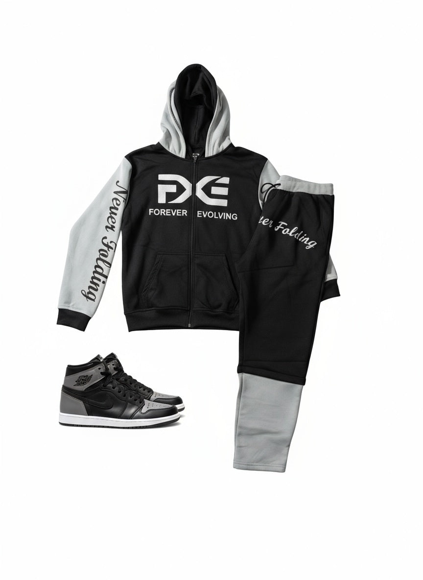 Black and Gray Detachable Sweatsuit with Built in Ski Mask
