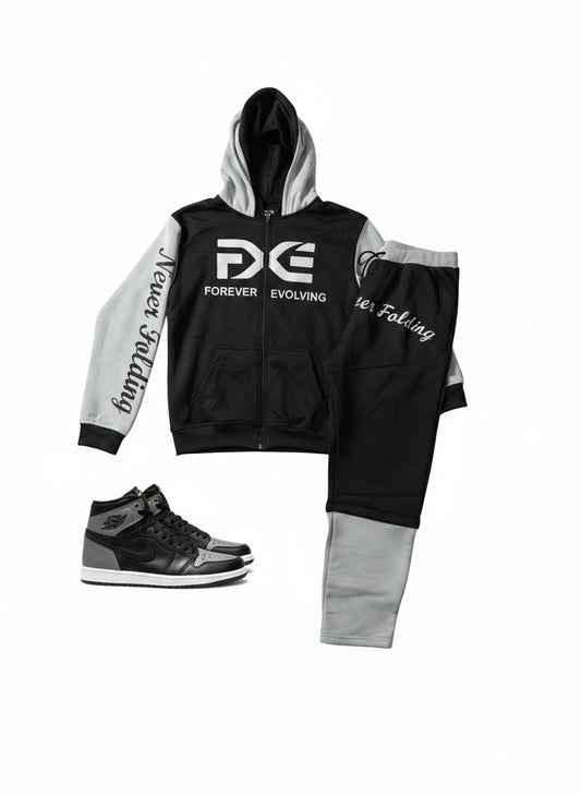 Black and Gray Detachable Sweatsuit with Built in Ski Mask