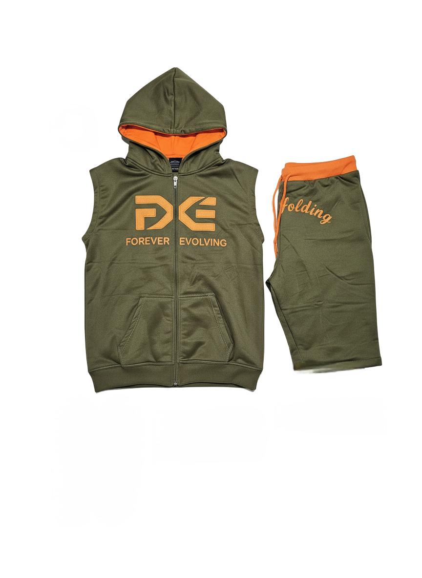 Olive Green and Orange Detachable Sweatsuit with Built in Ski Mask