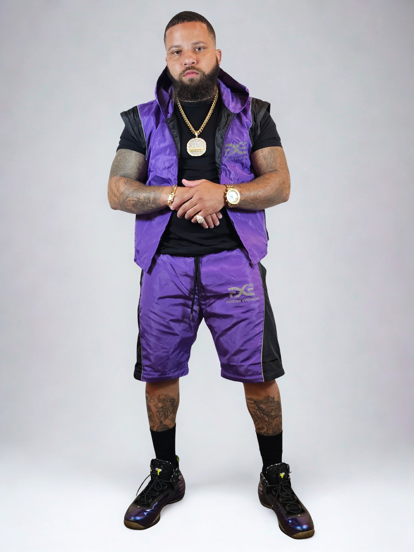 Purple and Black detachable Nylon Tracksuit