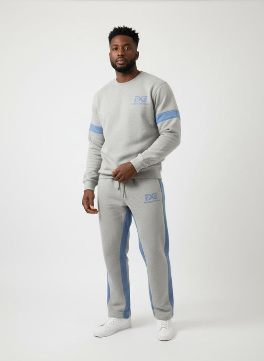 Gray and Blue Crew neck Sweatsuit