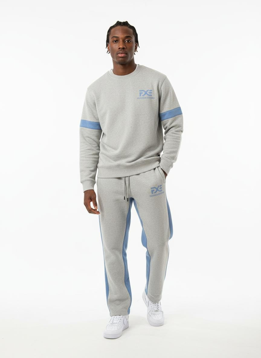 Gray and Blue Crew neck Sweatsuit