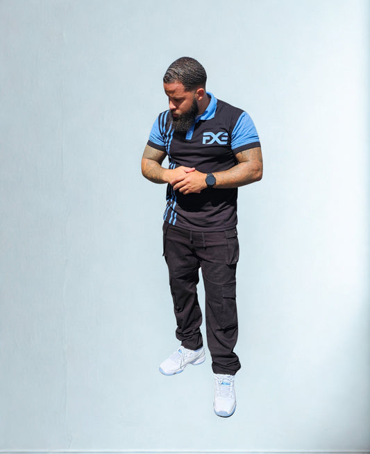Black and blue polo