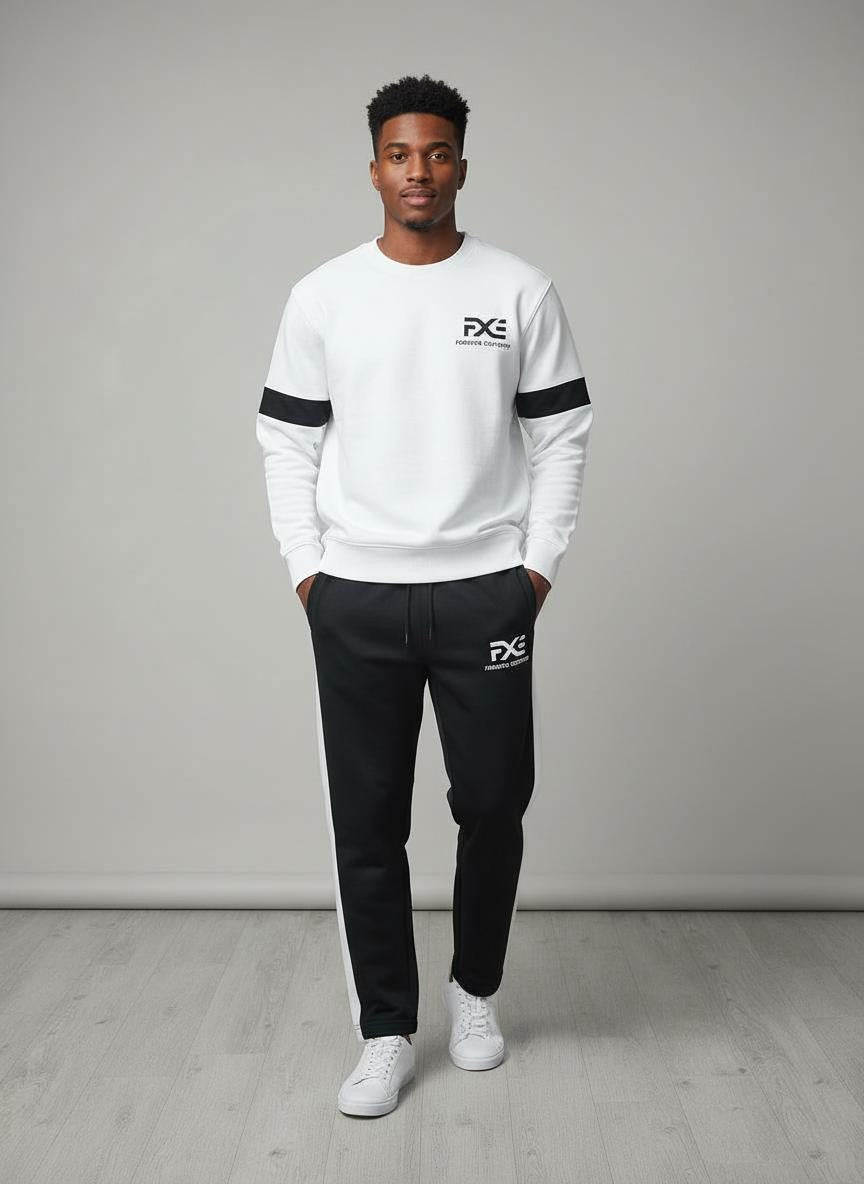 White and Black crew neck sweatsuit