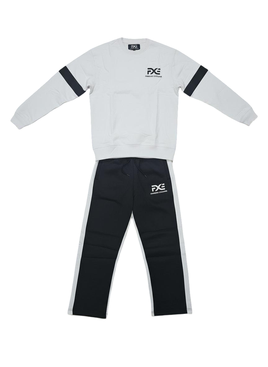 White and Black crew neck sweatsuit